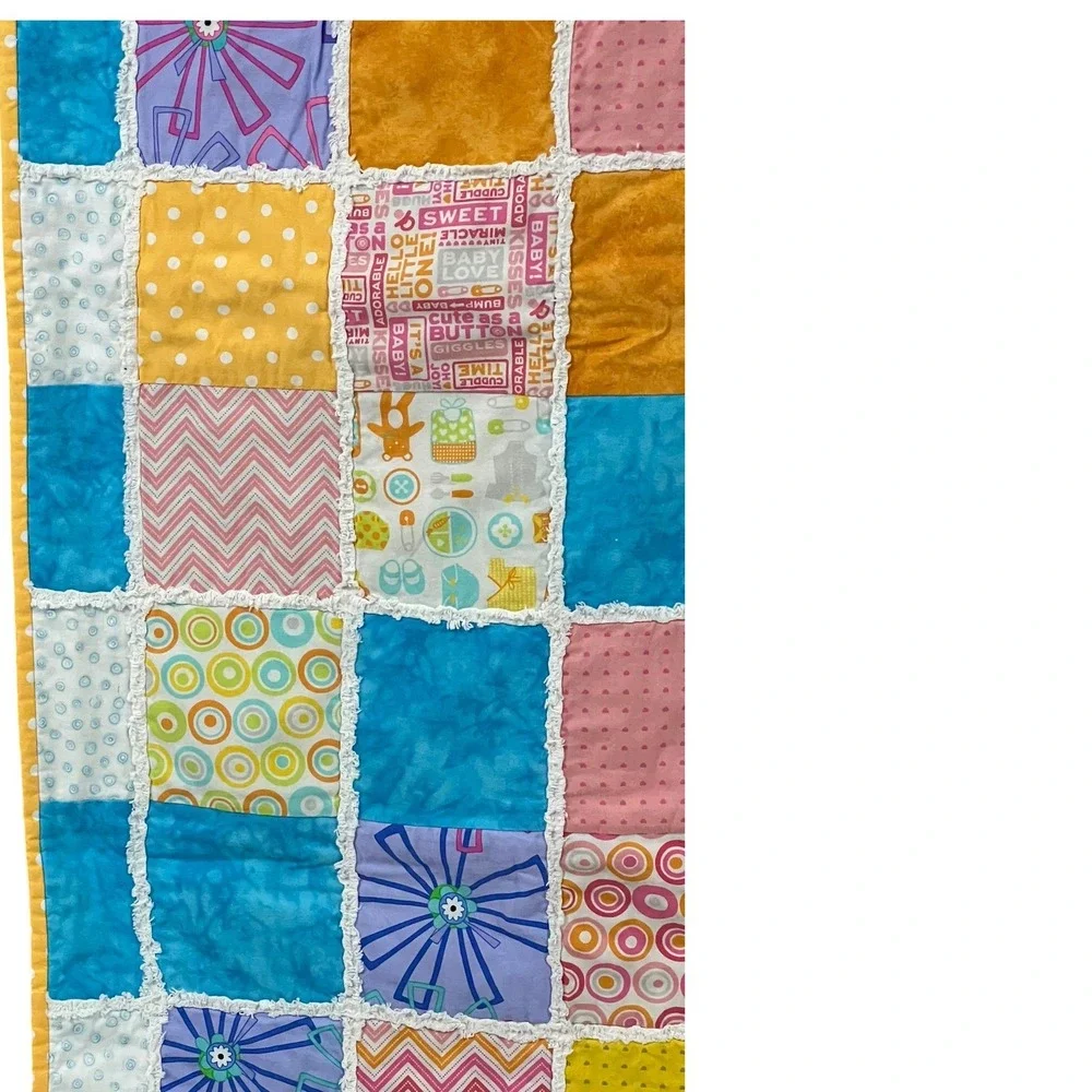Handmade Reversible Colorful Rag Quilt Patchwork Lap Quilt 44x36